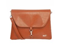 Malá, klopová, crossbody kabelka LENA lesklá koňaková Hnědá, Small