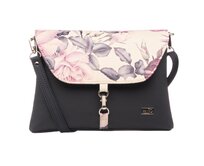 Malá, klopová, crossbody kabelka LENA modrá s motivem růží Potisk, Small