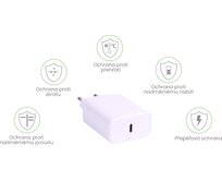 KOMA Napájecí USB-C adaptér 20W pro Apple iPhone / iPad, rychlonabíjecí, bílý