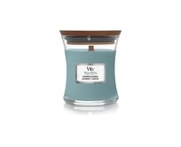 WoodWick vonná svíčka s dřevěným knotem malá Evergreen Cashmere 85g Modrá