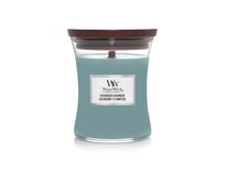 WoodWick vonná svíčka s dřevěným knotem střední Evergreen Cashmere 275g Modrá