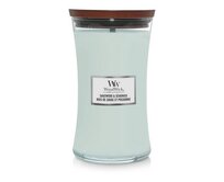 WoodWick vonná svíčka s dřevěným knotem velká Sagewood & Seagrass 609 g tyrkysová