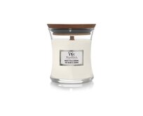 WoodWick vonná svíčka s dřevěným knotem malá White Tea & Jasmin 85 g Bílá