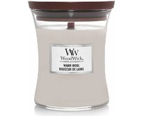 WoodWick vonná svíčka s dřevěným knotem malá Warm Wool 85 g Šedá