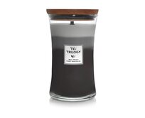 WoodWick vonná svíčka s dřevěným knotem velká Trilogy Warm Woods 609 g Černá