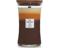 WoodWick vonná svíčka s dřevěným knotem velká Trilogy Cafe Sweets 609 g Hnědá