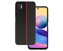 Kryt Carbon Protect pro Xiaomi Redmi Note 10 5G , barva černá with , barva červená stripe