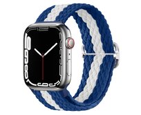 Pletený řemínek se sponou pro Apple Watch 38/40/41mm - Modro-bílý - -