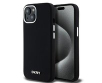 Originální kryt DKNY Liquid Silicone Small Metal Logo MagSafe DKHMP15MSMCHLK for Apple iPhone 14 Plus/15 Plus , barva černá