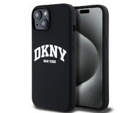 Originální kryt DKNY Liquid Silicone White Printed Logo MagSafe DKHMP15MSNYACH for Apple iPhone 14 Plus/15 Plus , barva černá