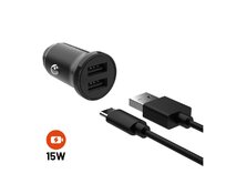Set autonabíječky  s 2xUSB výstupem a USB/USB-C kabelu, 1 metr, 15W Smart Rapid Charge, černá