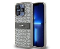 Originální kryt DKNY Leather Mono Stripe & Metal Logo DKHCP15LPRTHSLE for Apple iPhone 15 Pro beige