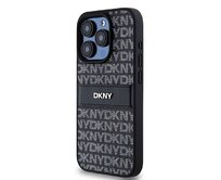 Originální kryt DKNY Leather Mono Stripe & Metal Logo DKHCP15LPRTHSLK for Apple iPhone 15 Pro , barva černá