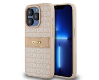 Originální kryt DKNY Leather Mono Stripe & Metal Logo DKHCP15LPRTHSLP for Apple iPhone 15 Pro , barva růžová