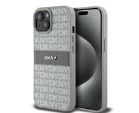 Originální kryt DKNY Leather Mono Stripe & Metal Logo DKHCP15MPRTHSLE for Apple iPhone 15 Plus/14 Plus beige