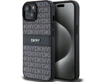 Originální kryt DKNY Leather Mono Stripe & Metal Logo DKHCP15SPRTHSLK for Apple iPhone 15/14/13 , barva černá