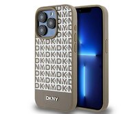 Originální kryt DKNY Leather Printed Pattern Metal Logo MagSafe DKHMP15LPSOSPW for Apple iPhone 15 Pro , barva hnědá