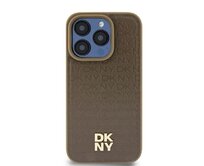 Originální kryt DKNY Leather Monogram Pattern Metal Logo MagSafe DKHMP15MPSHRPSW for Apple iPhone 15 Plus/14 Plus , barva hnědá