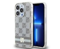 Originální kryt DKNY IML Checke Red Mono Pattern & Printed Stripes MagSafe DKHMP14XHCPTSE for Apple iPhone 14 Pro Max beige