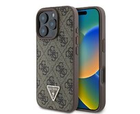 Originální kryt GUESS hardcase Leather 4G Triangle Strass Magsafe GUHCP16LP4TDPW for Apple iPhone 16 Pro , barva hnědá