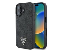 Originální kryt GUESS hardcase Leather 4G Triangle Strass Magsafe GUHCP16MP4TDPK for Apple iPhone 16 Plus , barva černá