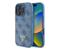 Originální kryt GUESS hardcase Leather 4G Triangle Strass Magsafe GUHCP16XP4TDPB for Apple iPhone 16 Pro Max , barva modrá