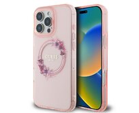 Originální kryt GUESS IML Flowers Wreath Magsafe GUHMP16LHFWFCP for Apple iPhone 16 Pro , barva růžová