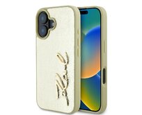 Originální kryt KARL LAGERFELD hardcase Metal Signature KLHCP16SPFMFBKMD for Apple iPhone 16 , barva zlatá