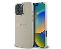 Originální kryt GUESS hardcase Grained , barva zlatá Ring MagSafe GUHMP16LPGHSMME for Apple iPhone 16 Pro beige