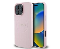 Originální kryt GUESS hardcase Grained , barva zlatá Ring MagSafe GUHMP16LPGHSMMP for Apple iPhone 16 Pro , barva růžová