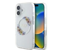 Originální kryt GUESS IML Flowers Wreath Magsafe GUHMP16MHFWFCT for Apple iPhone 16 Plus , barva čirá