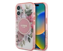 Originální kryt GUESS IML Flower & Tonal Circle Magsafe GUHMP16SHFWBDCEP for Apple iPhone 16 , barva růžová