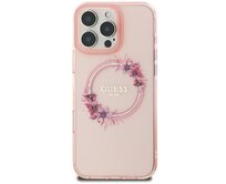 Originální kryt GUESS IML Flowers Wreath Magsafe GUHMP16SHFWFCP for Apple iPhone 16 , barva růžová