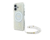 Originální kryt GUESS IML Flowers Allover Electro with Pearl Strap Magsafe GUHMP16SHCPOFPH for Apple iPhone 16 , barva bílá