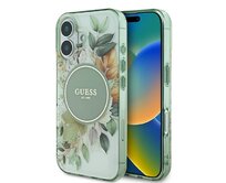 Originální kryt GUESS IML Flower & Tonal Circle Magsafe GUHMP16SHFWBDCEN for Apple iPhone 16 , barva zelená