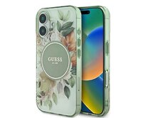 Originální kryt GUESS IML Flower & Tonal Circle Magsafe GUHMP16SHFWBDCEN for Apple iPhone 16 , barva zelená