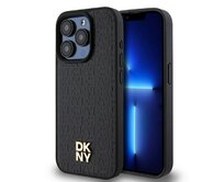 Originální kryt DKNY Leather Monogram Pattern Metal Logo MagSafe DKHMP15LPSHRPSK for Apple iPhone 15 Pro , barva černá