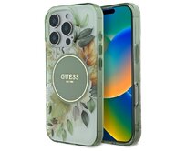 Originální kryt GUESS IML Flower & Tonal Circle Magsafe GUHMP16LHFWBDCEN for Apple iPhone 16 Pro , barva zelená