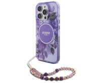 Originální kryt GUESS IML Flowers with Pearl Strap Magsafe GUHMP16LHFWBRCESU for Apple iPhone 16 Pro , barva fialová