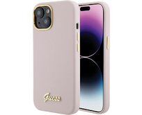 Kryt Guess GUHCP15SSMBSLP Apple iPhone 15 hardcase Silicone Script Metal Logo & Frame pink