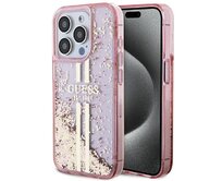 Kryt Guess GUHCP15LLFCSEGP Apple iPhone 15 Pro hardcase Liquid Glitter Gold Stripes pink