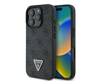 Kryt Case Guess GUHCP16LP4TDPK Apple iPhone 16 Pro hardcase Leather 4G Triangle Strass MagSafe black