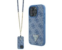 Kryt Case Guess GUHCP16LP4TDSCPB Apple iPhone 16 Pro hardcase Leather Metal Logo Strass Crossbody blue