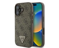 Kryt Case Guess GUHCP16MP4TDPW Apple iPhone 16 Plus hardcase Leather 4G Triangle Strass MagSafe brown