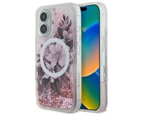 Kryt Guess GUHMP16SLFMWTP Apple iPhone 16 hardcase Liquid Glitter Flower MagSafe pink