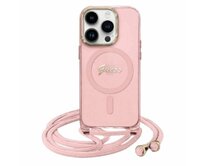 Kryt Guess GUHMP16SHCTSGNSP Apple iPhone 16 hardcase Crossbody Cord Script MagSafe pink