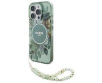 Kryt Guess GUHMP16LHFWBRCESN Apple iPhone 16 Pro hardcase IML Flowers With Pearl Strap MagSafe green