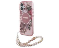 Kryt Guess GUHMP16MHFWBRCESP Apple iPhone 16 Plus hardcase IML Flowers With Pearl Strap MagSafe pink