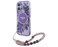 Kryt Guess GUHMP16MHFWBRCESU Apple iPhone 16 Plus hardcase IML Flowers With Pearl Strap MagSafe purple