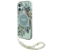 Kryt Guess GUHMP16SHFWBRCESN Apple iPhone 16 hardcase IML Flowers With Pearl Strap MagSafe green